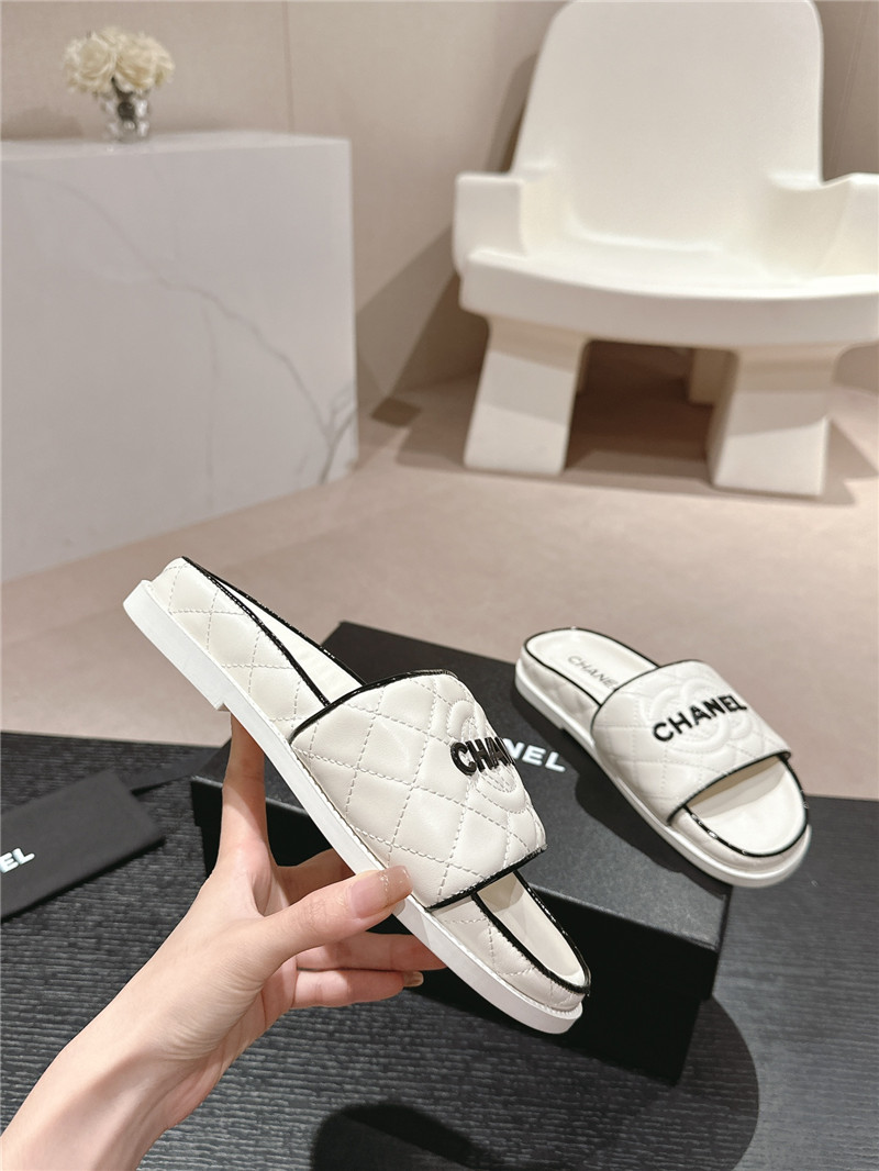 Ch**el lambskin quilted white mules