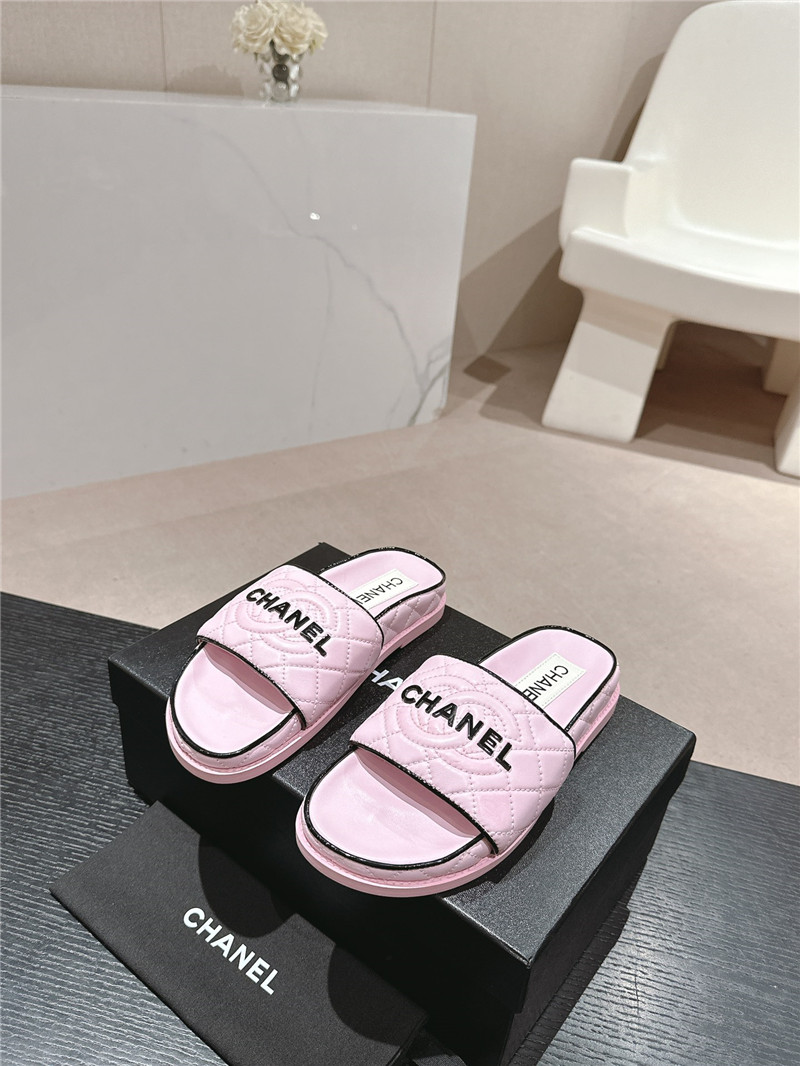 Ch**el lambskin quilted textured mules sandals pink