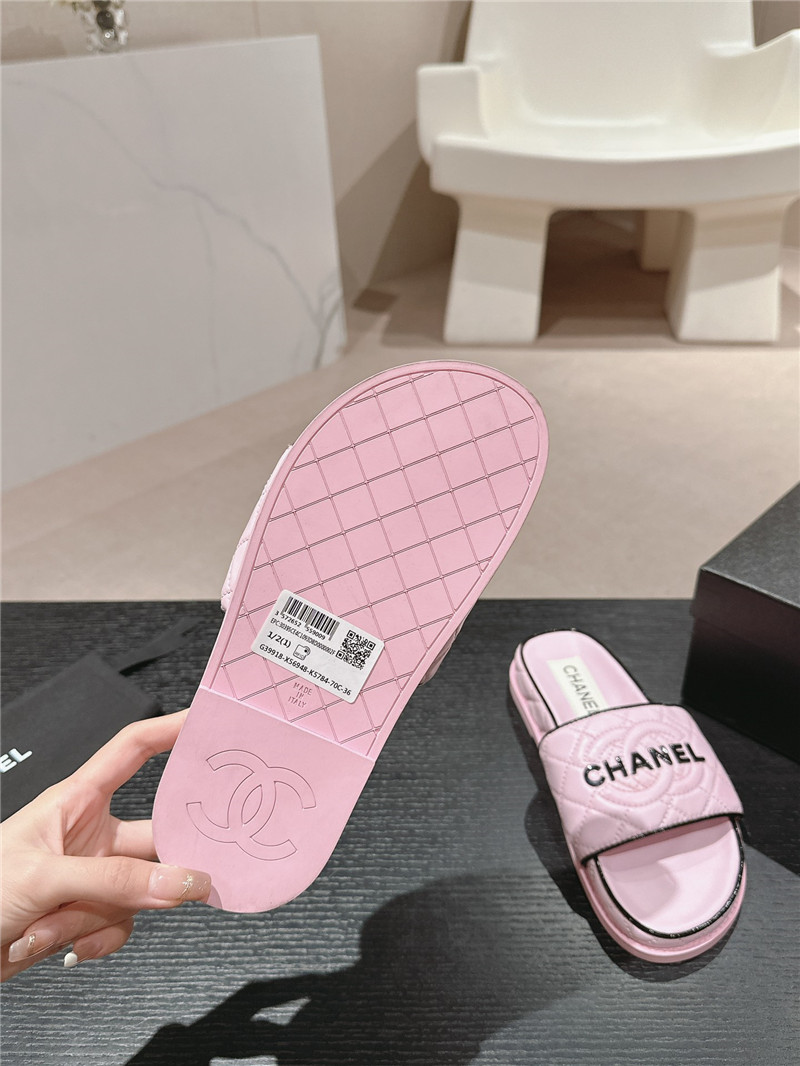 Ch**el lambskin quilted textured mules sandals pink