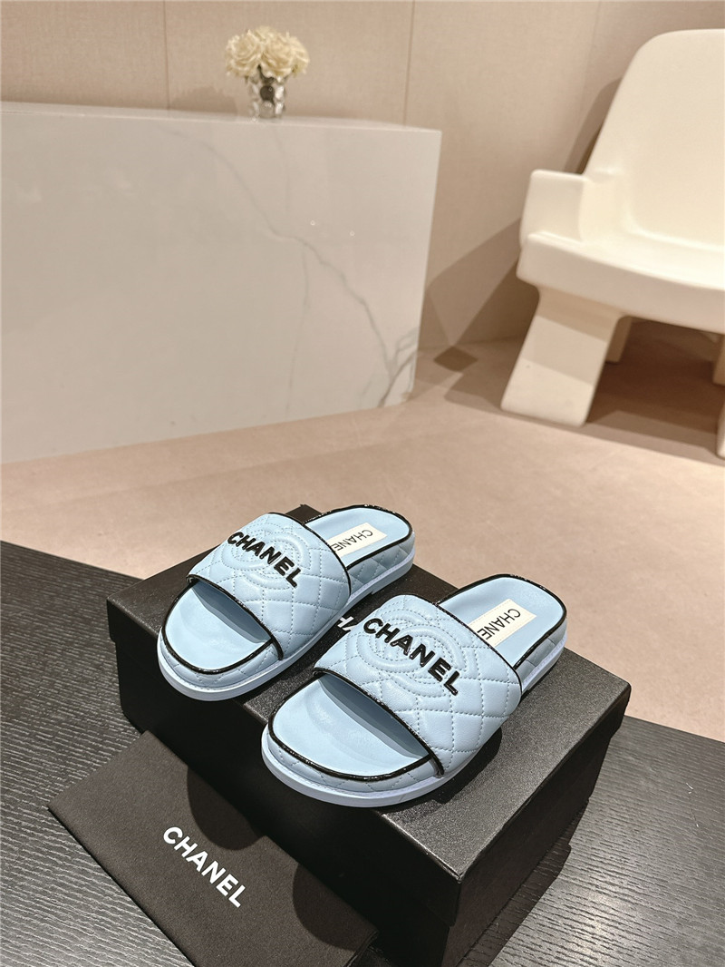 Ch**el lambskin quilted textured mules sandals