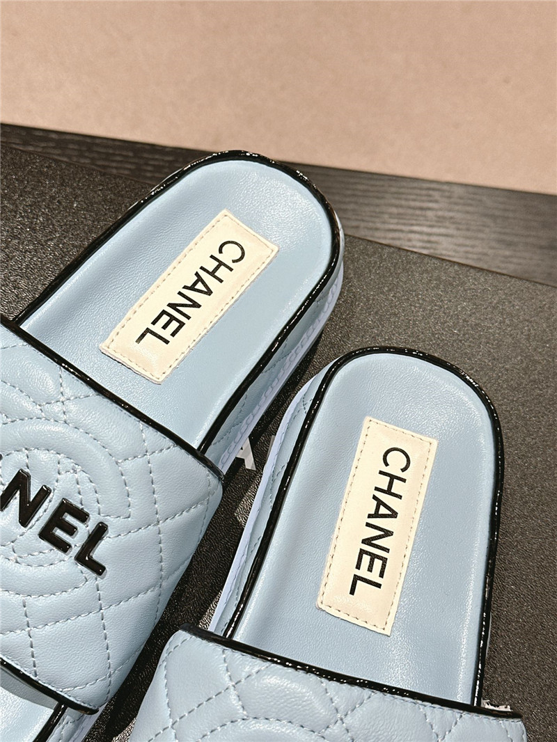 Ch**el lambskin quilted textured mules sandals
