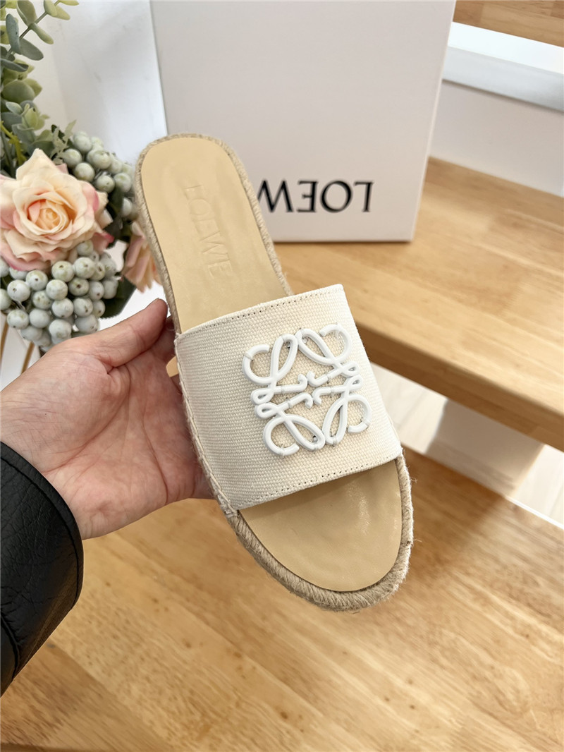 L0ew* espadrille leather white slide