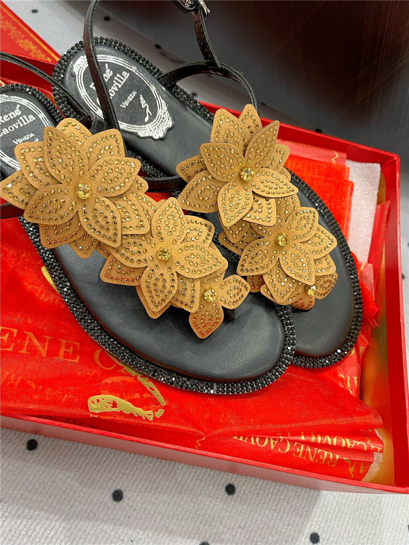 Rene Caovilla Flat Flowers Sandals