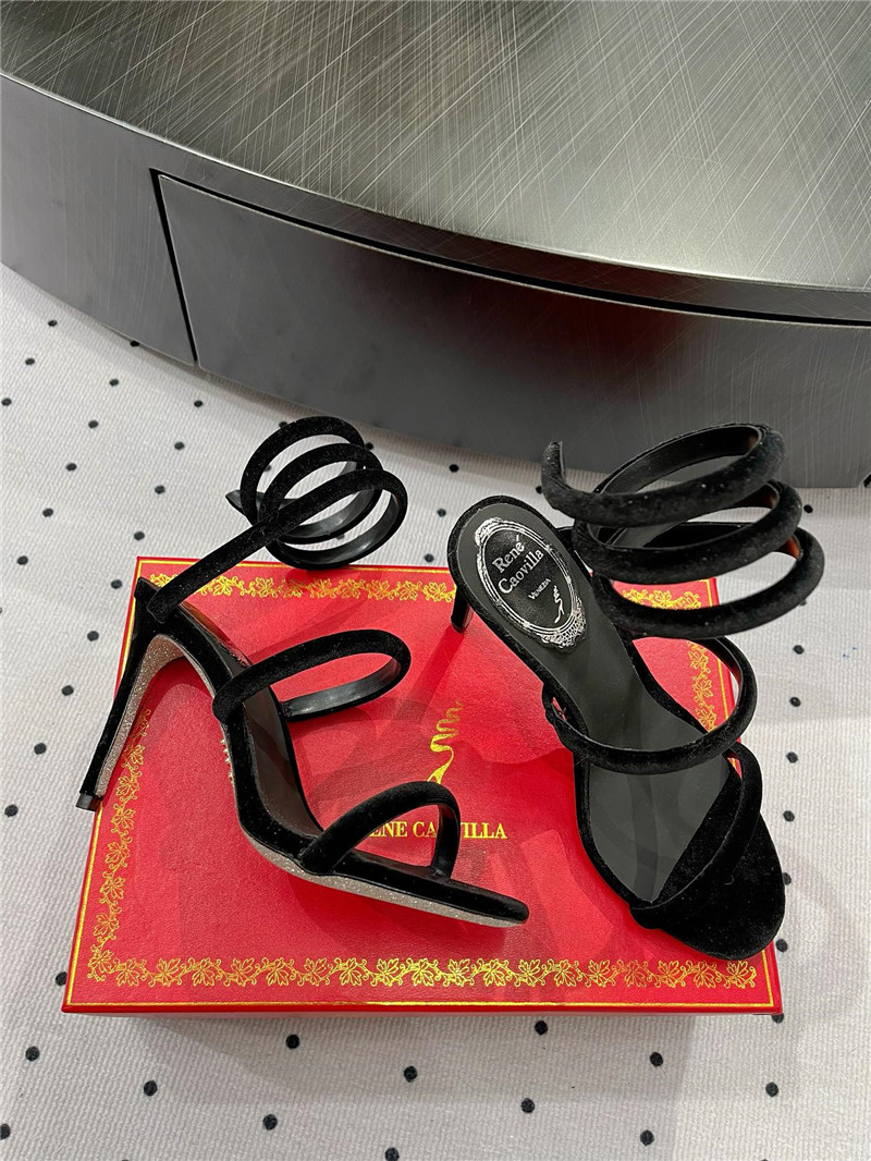 Rene Caovilla Cleo 80 Embellished Satin Sandals Black