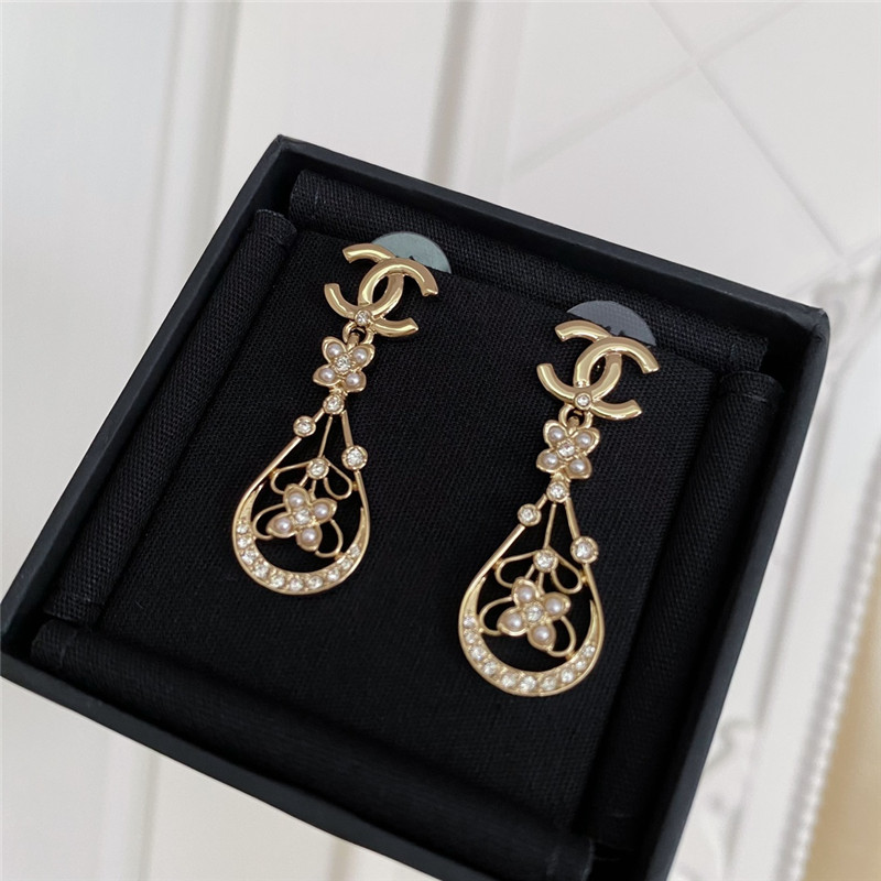 Ch**el double c hollow water drop flower earrings