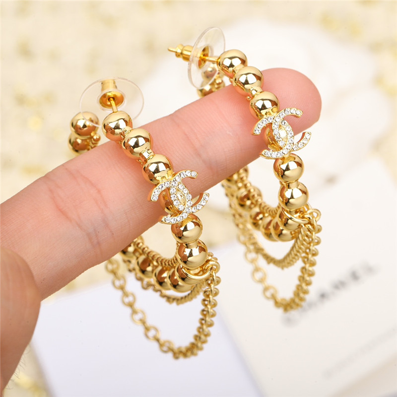 ch**el double c D1am0nd tassel earrings