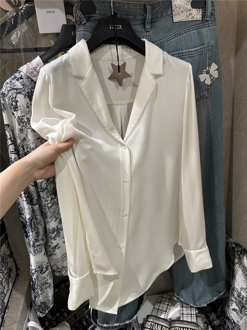 D10r suit collar beaded silk top replica clothes