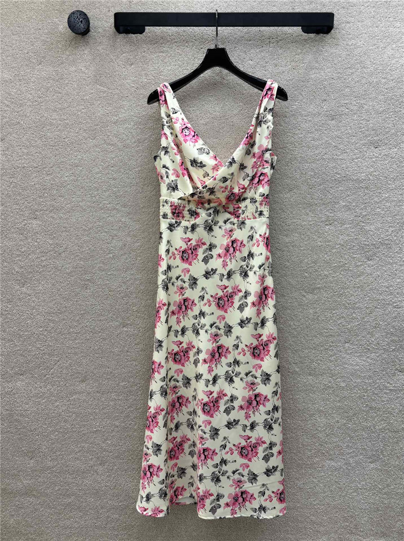 Pra*a floral v-neck crossover sleeveless dress replica clothing