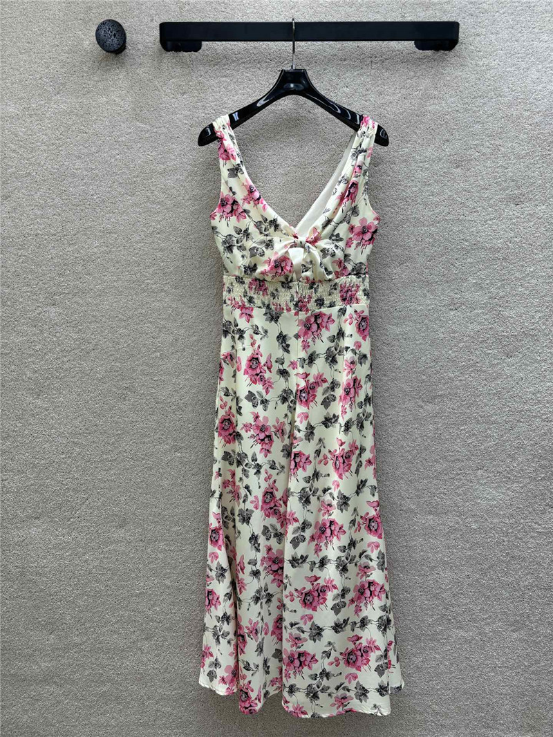 Pra*a floral v-neck crossover sleeveless dress replica clothing