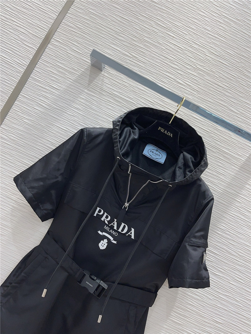 Pra*a black logo-print drawstring-hood jacket