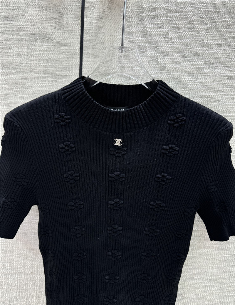 Ch**el jacquard short-sleeve knit top in black