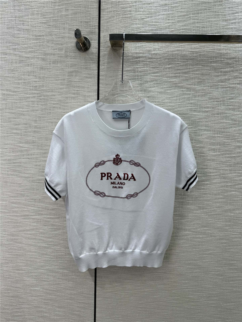 Pra*a round neck knitted short sleeve replica d&g clothing