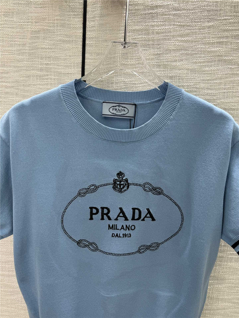 Pra*a round neck knitted short sleeve replica d&g clothing