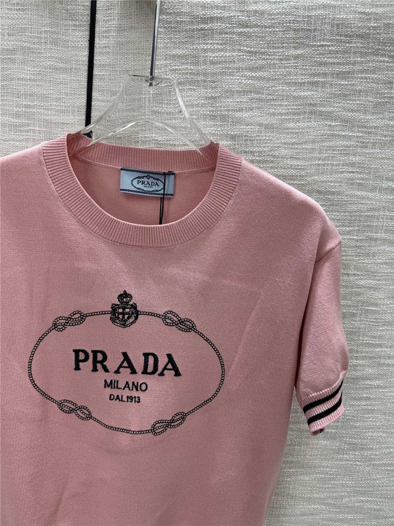 Pra*a round neck knitted short sleeve replica d&g clothing