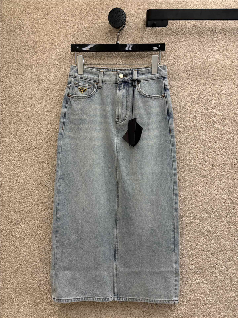 Pra*a triangle logo long denim skirt replica clothes
