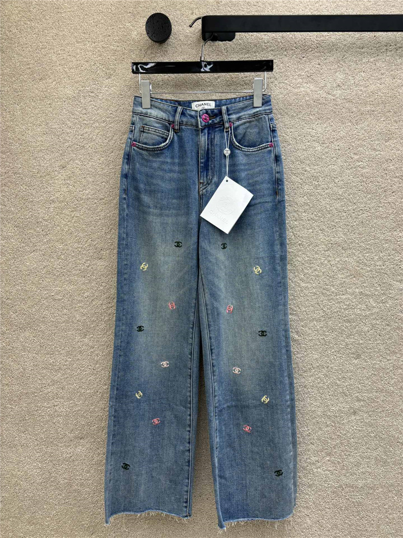 Ch**el raw edge denim straight pants replica designer clothes