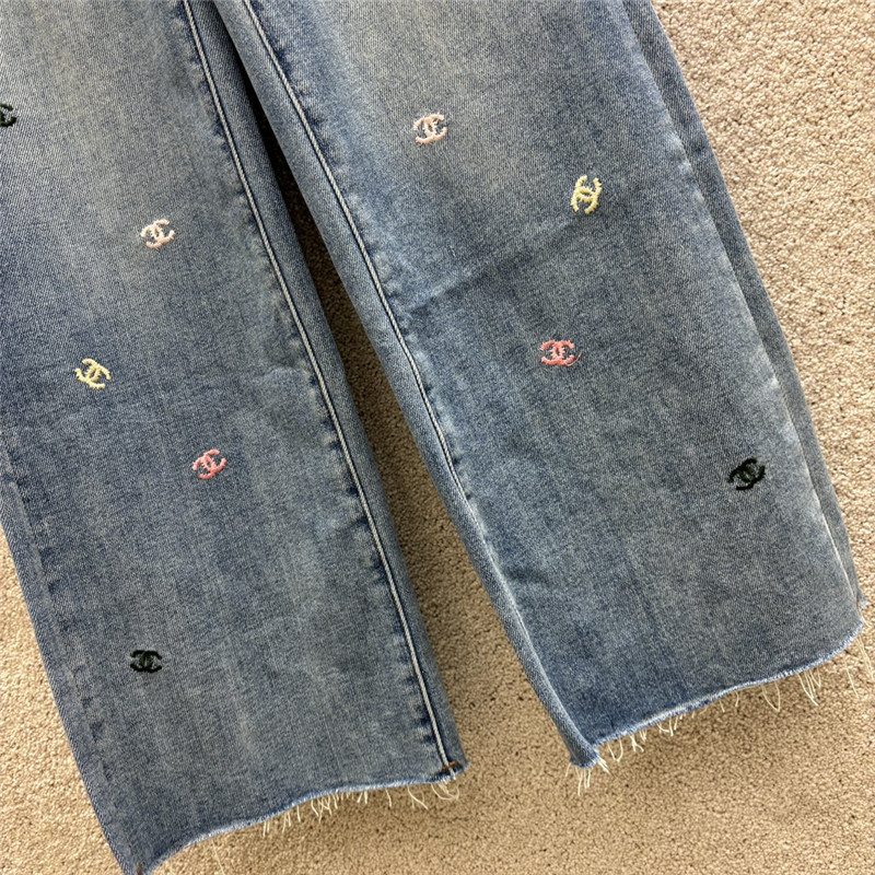 Ch**el raw edge denim straight pants replica designer clothes