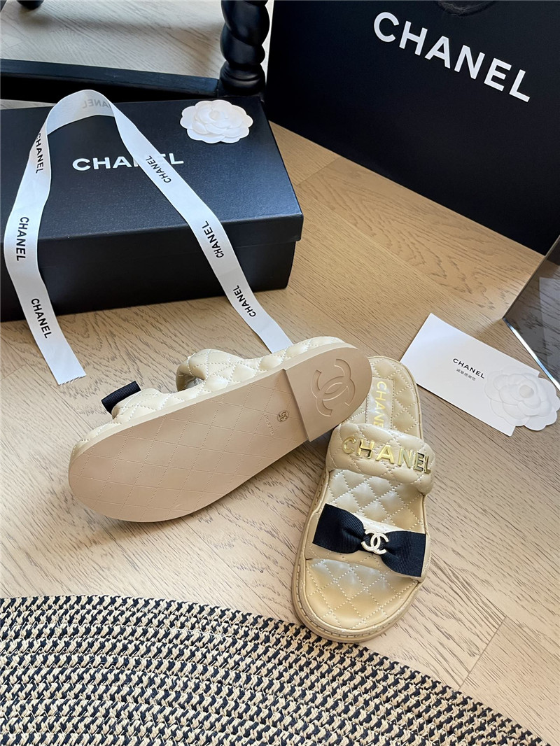 Ch**el beige bow double c platform slippers