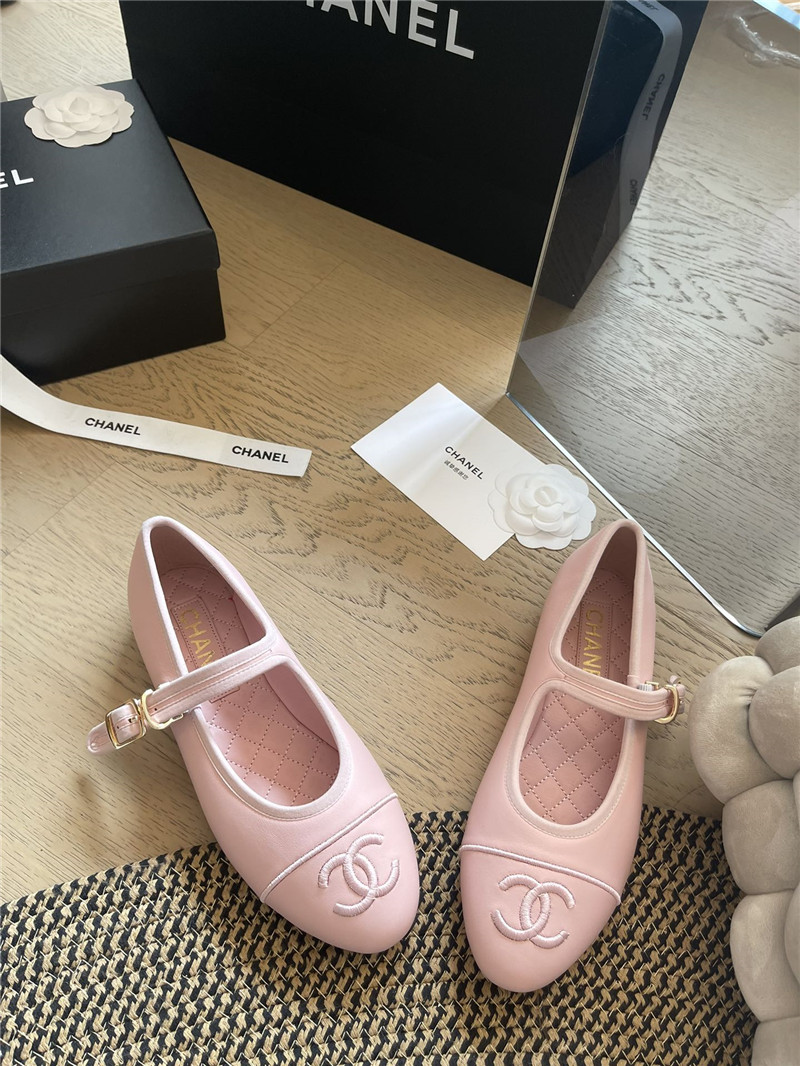 Ch**el mary janes pink leather ballet flats