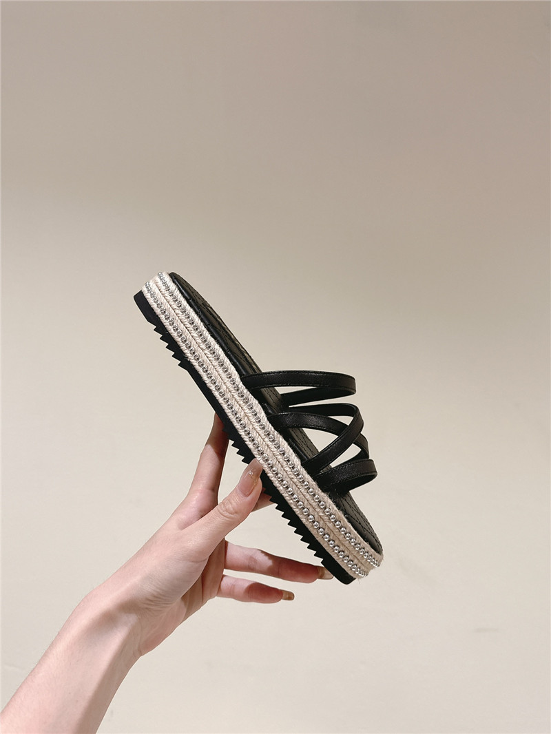 Ch**el logo espadrilles black leather slides