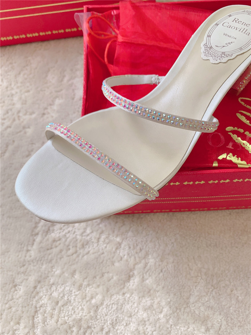 Rene Caovilla Cleo 45 Embellished Satin Sandals in Beige