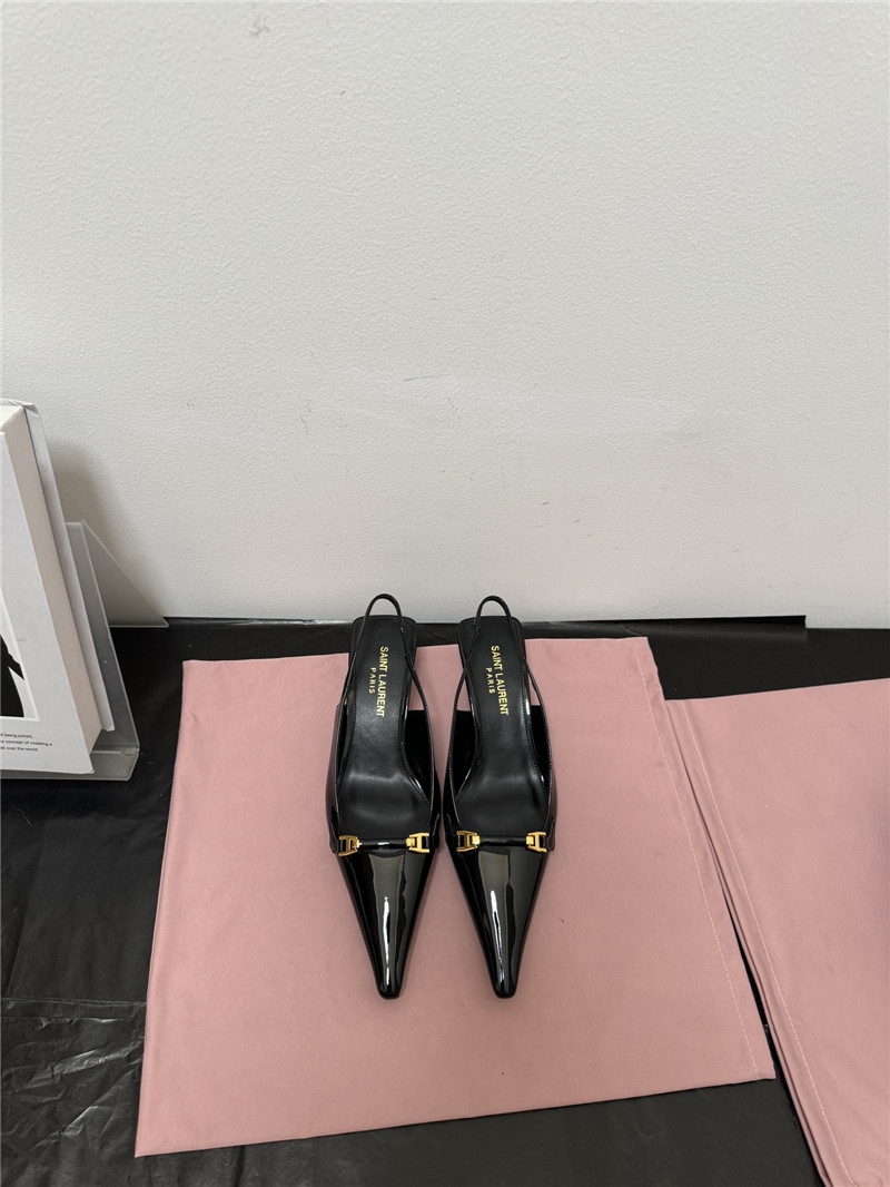 Sa1nt Lau*nt black slingback 50mm patent-leather pumps
