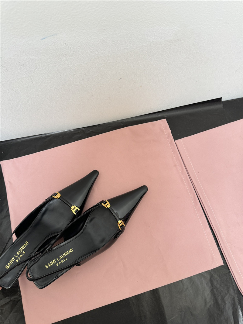 Sa1nt Lau*nt black slingback 50mm patent-leather pumps