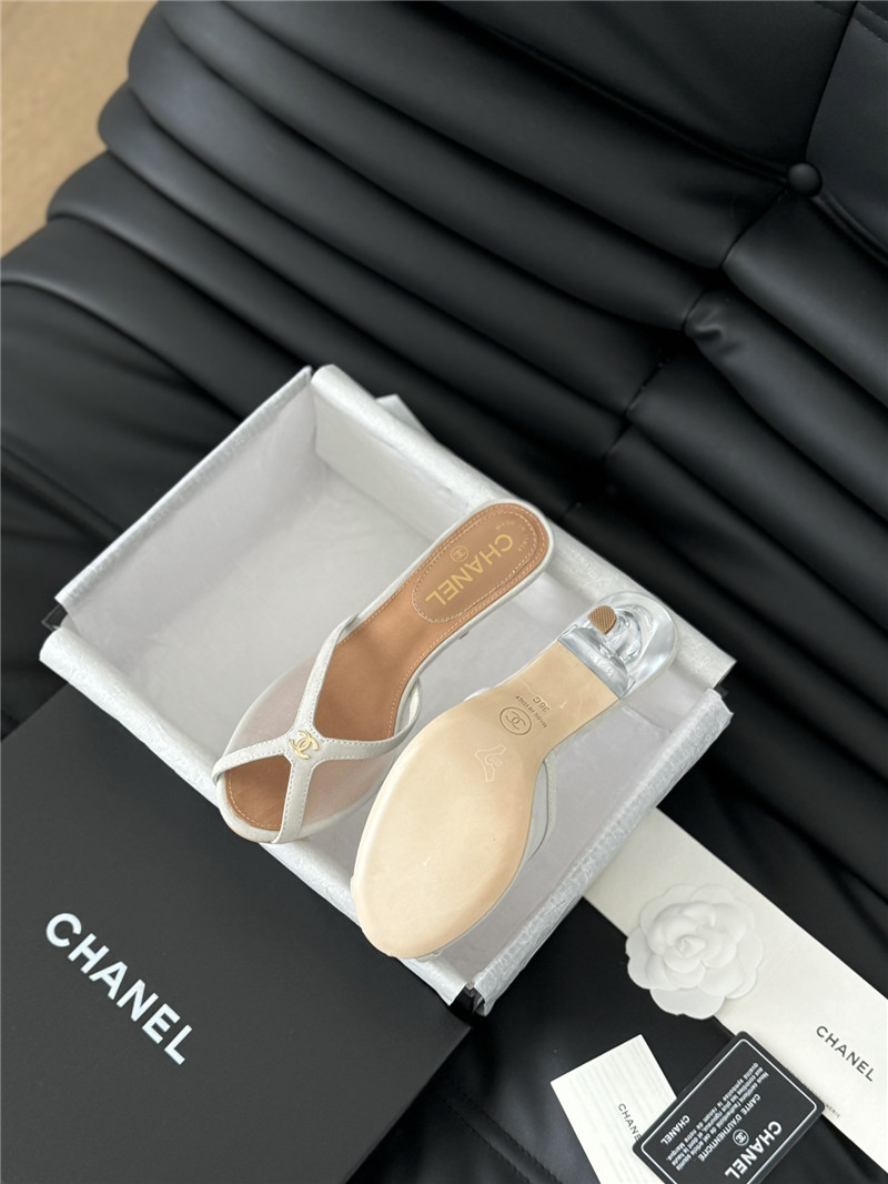 Ch**el mesh grosgrain logo mules white