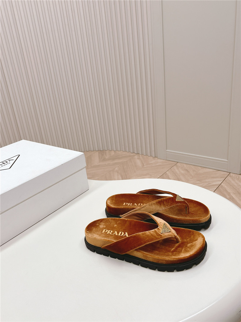 Pra*a velvet thong flip-flops in brown