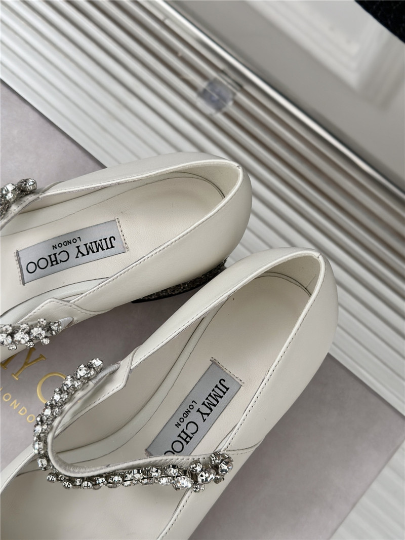 J1m*y Ch00 bing 25 white crystal strap patent leather flats