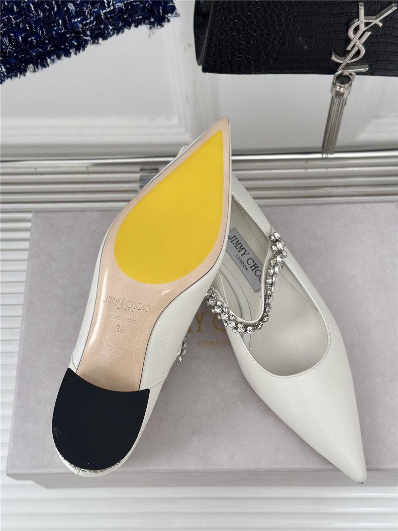 J1m*y Ch00 bing 25 white crystal strap patent leather flats