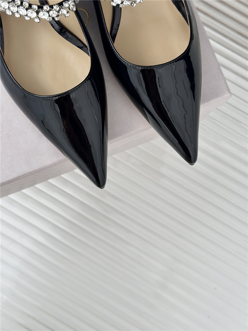 J1m*y Ch00 bing 25 crystal strap patent leather flats black