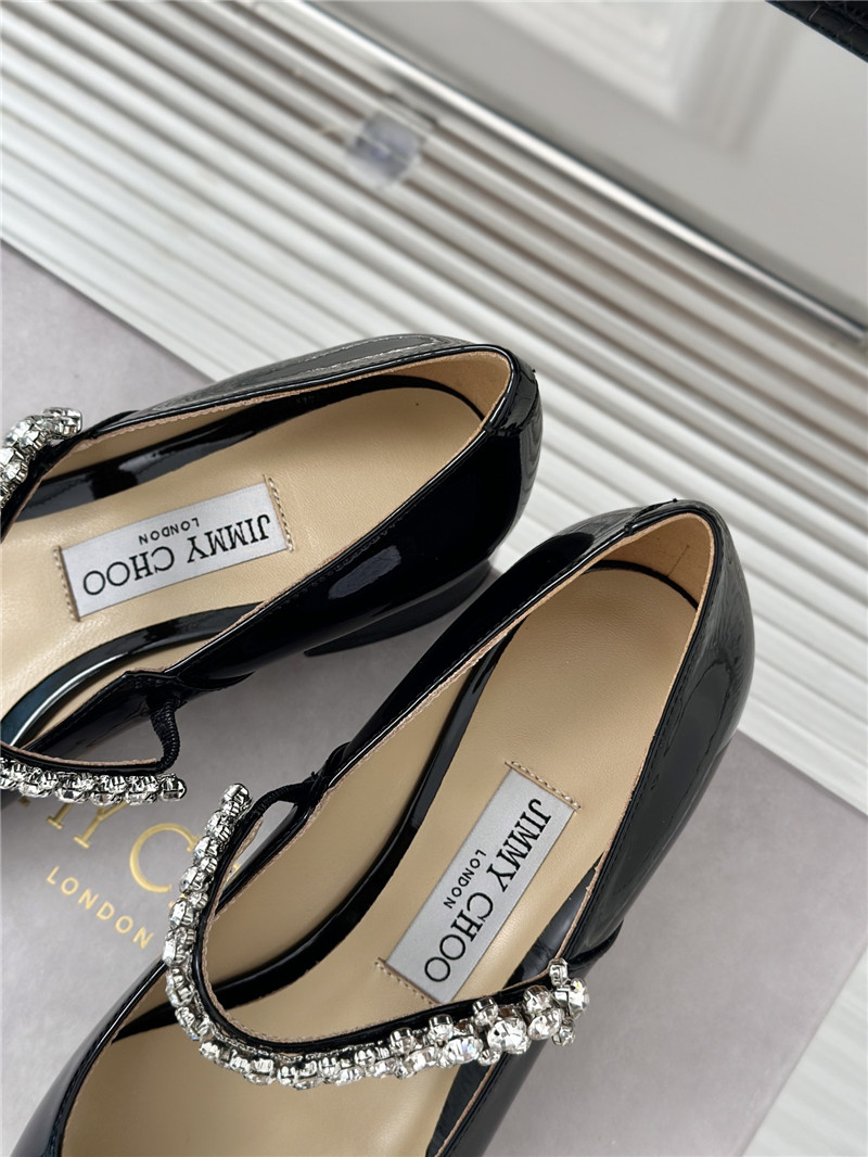 J1m*y Ch00 bing 25 crystal strap patent leather flats black