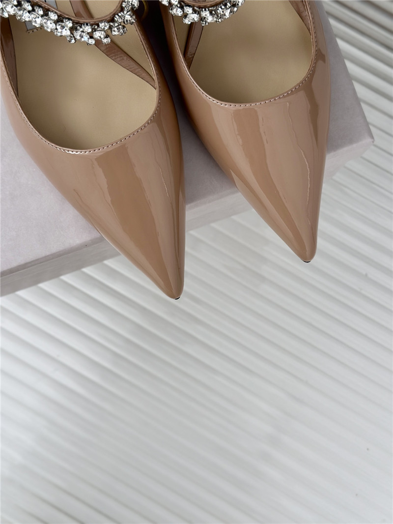 J1m*y Ch00 bing 25 beige crystal strap patent leather flats