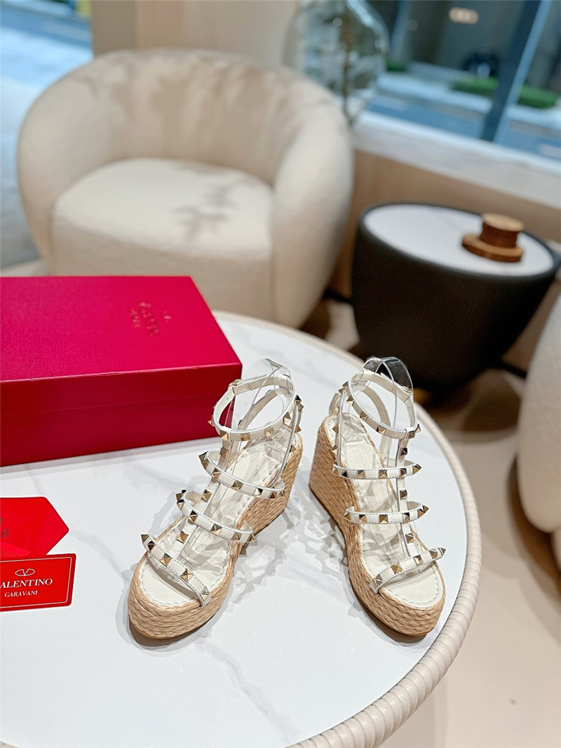Va1e*ntin0 garavani rockstud wedge sandals white
