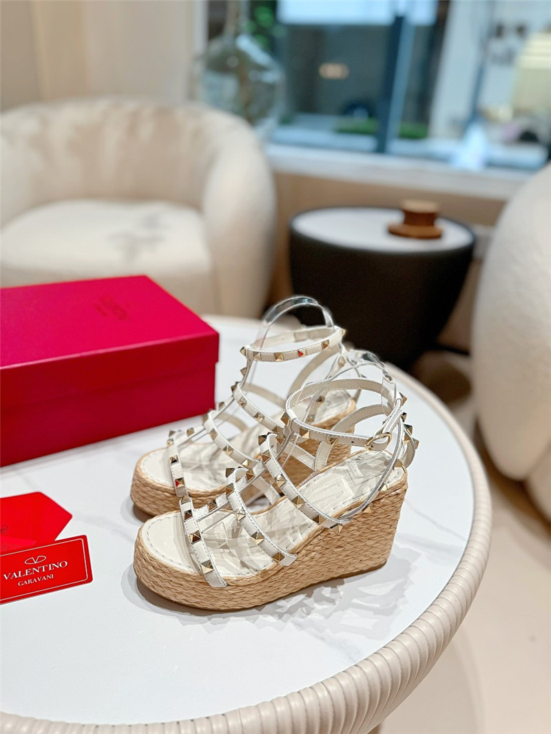 Va1e*ntin0 garavani rockstud wedge sandals white