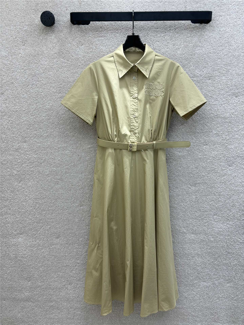 M1um1u letter embroidered short sleeve dress replica clothing