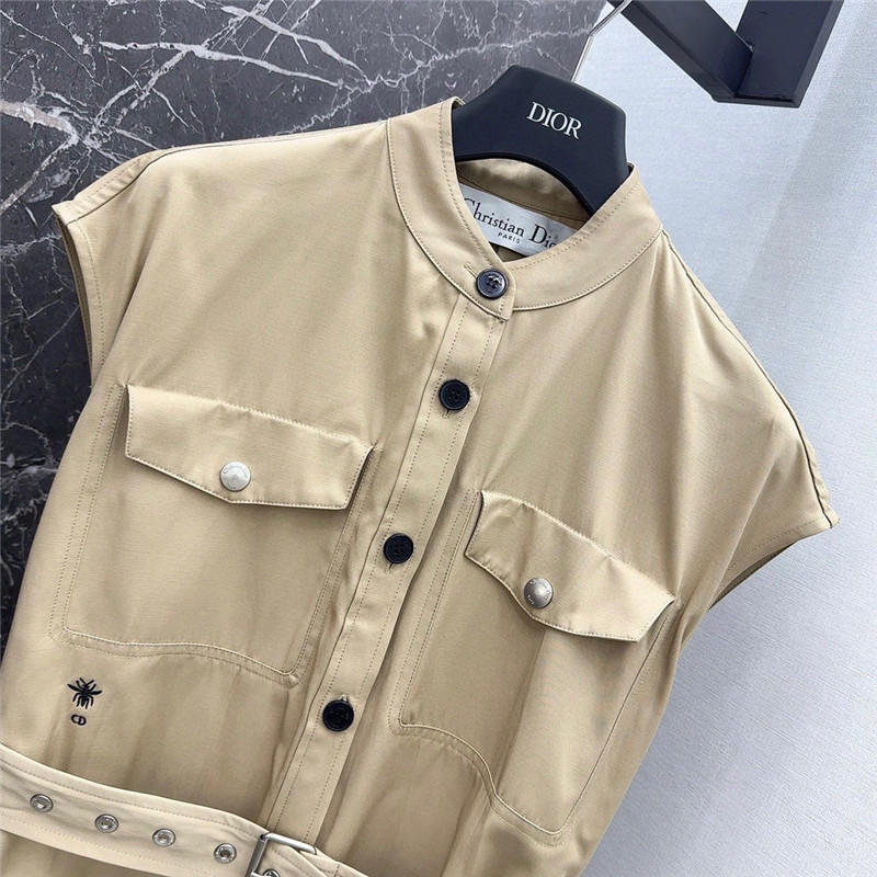 D10r small stand collar khaki long dress replica designer clothes