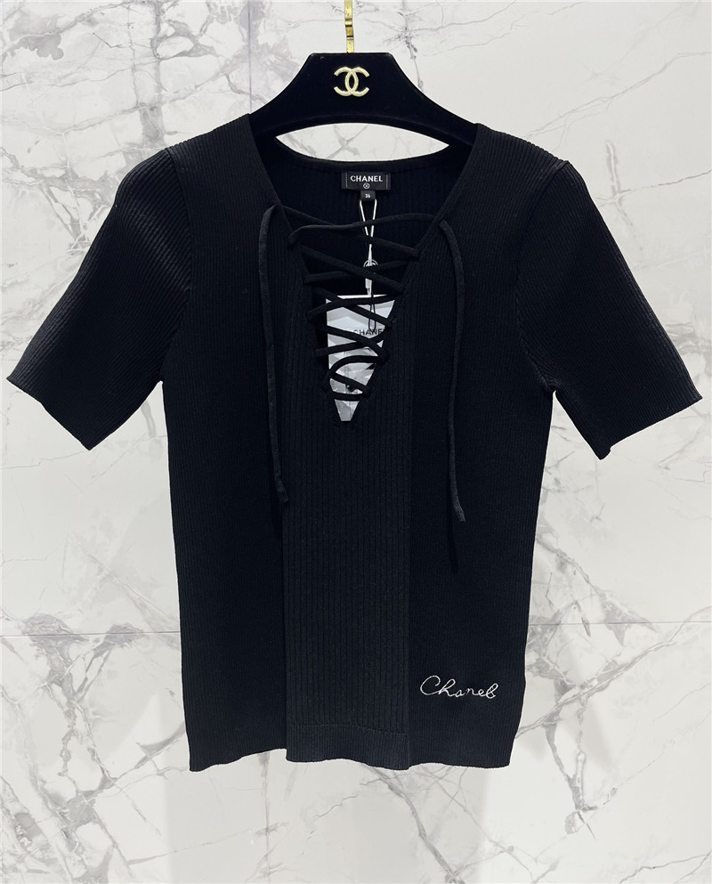 Ch**el three-dimensional cut knitted short-sleeved replica clothes