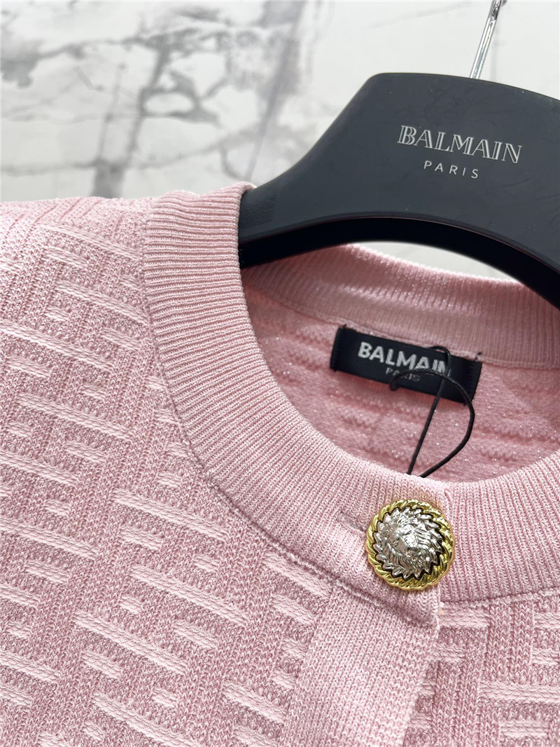 Balmain Jacquard Short Knit Cardigan in Pink