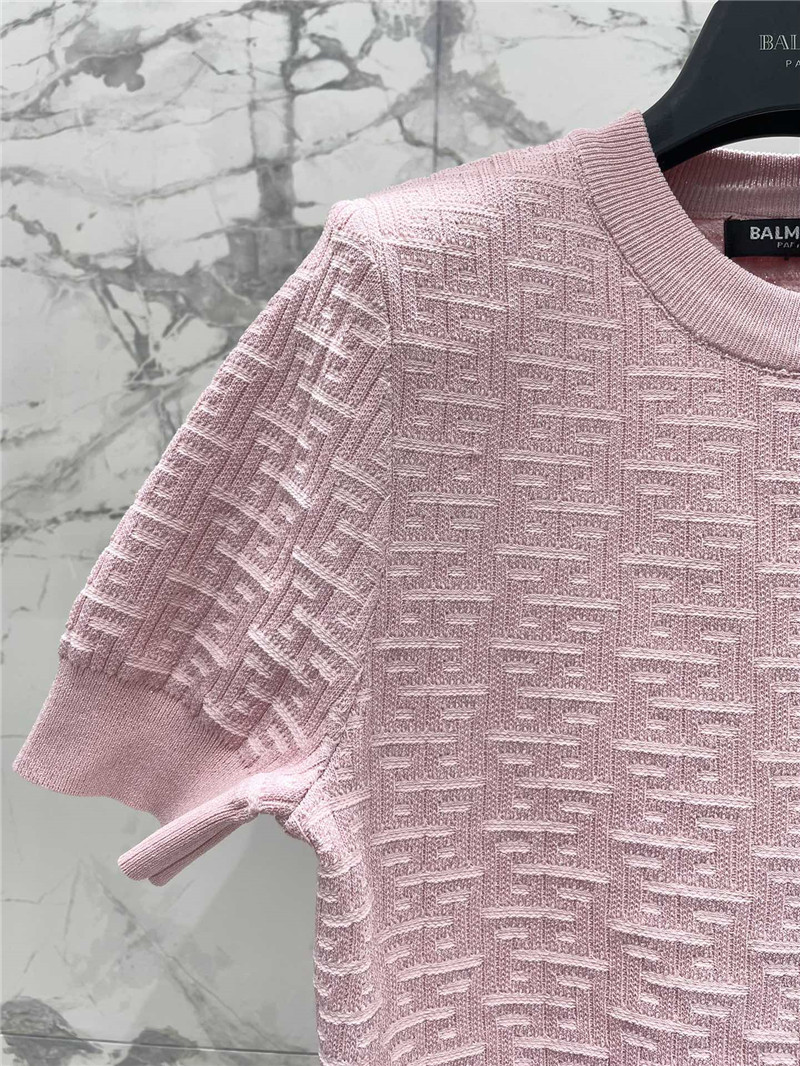 Balmain Jacquard Short Knit Cardigan in Pink