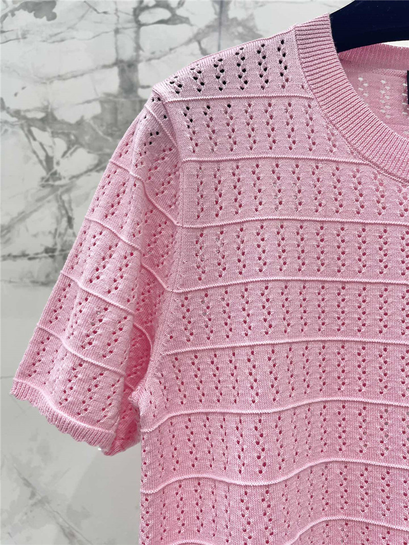 Ch**el logo hollow knitted t-shirt in pink