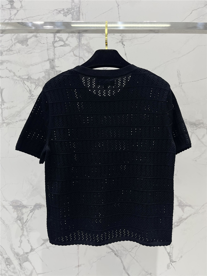 Ch**el logo hollow knitted t-shirt in black