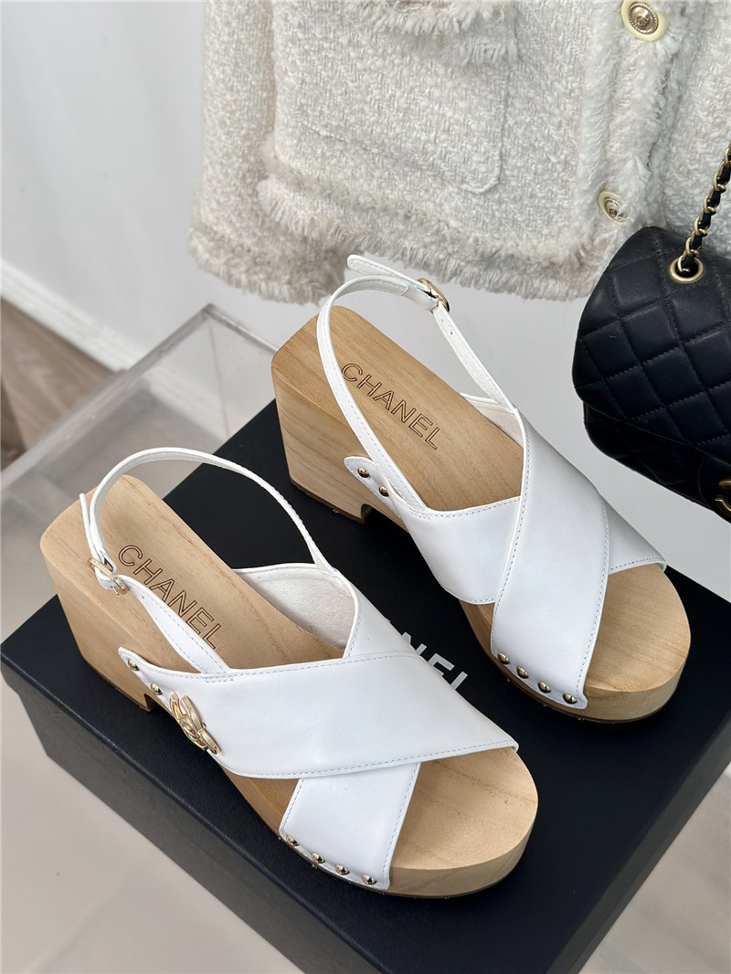 Ch**el calfskin studded slingback clog sandals white