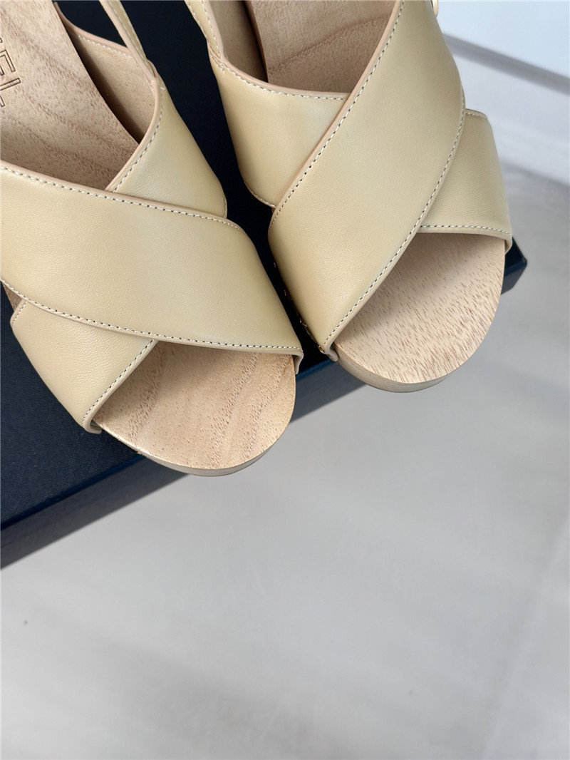 Ch**el calfskin studded slingback clog sandals beige