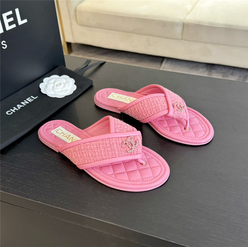 Ch**el tweed pink flats flip flop