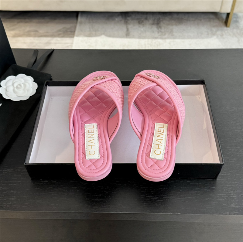 Ch**el tweed pink flats flip flop