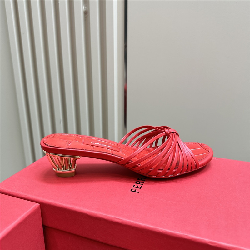Ferragamo Multi-Strap 40mm Leather Mules Red