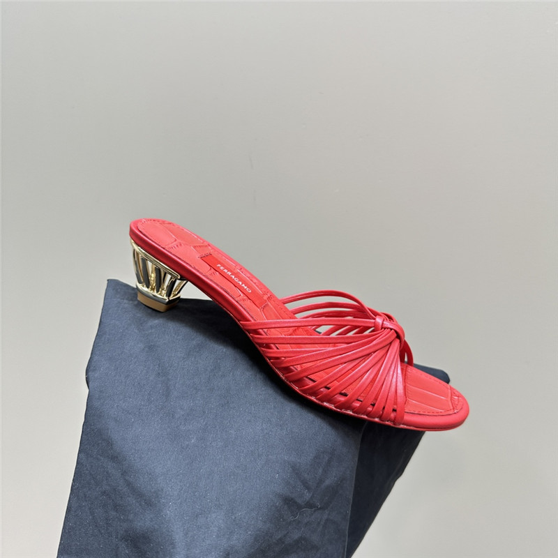 Ferragamo Multi-Strap 40mm Leather Mules Red