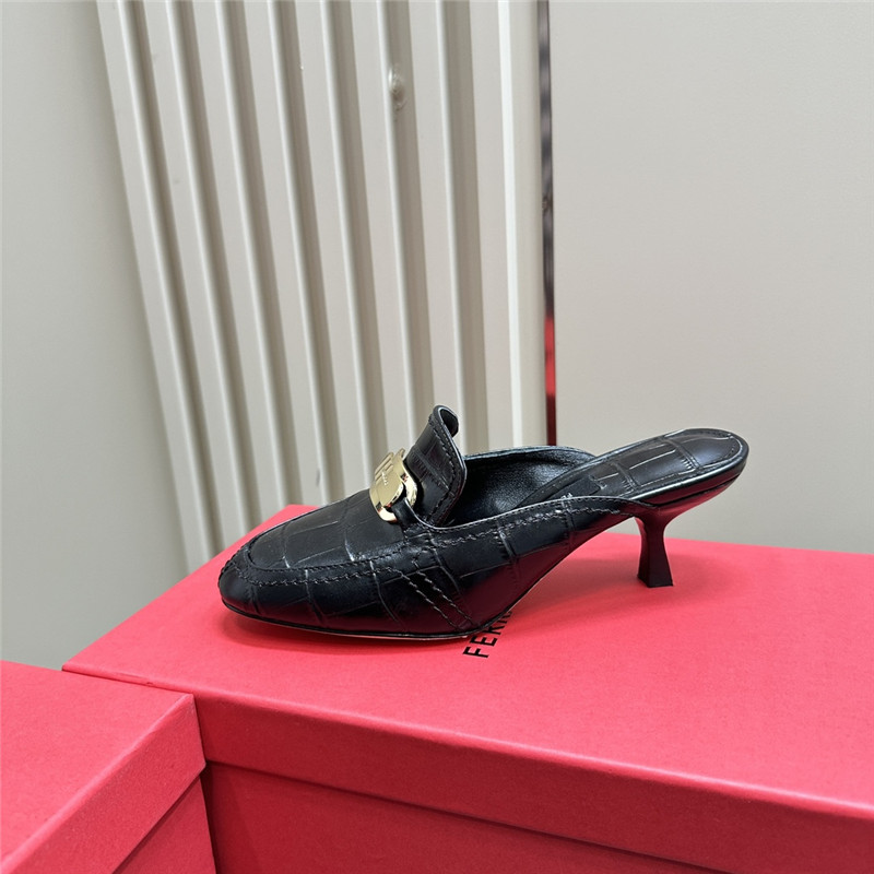 Ferragamo 55mm Crocodile-Effect Leather Mules in Black